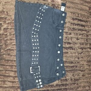Stylish Black Denim Skirt with Studded Belt